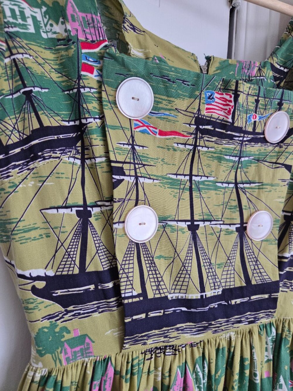 RARE 50s Sailboat Novelty Print Dress | Full Skirt Cotton Medium - Picture 3 of 5